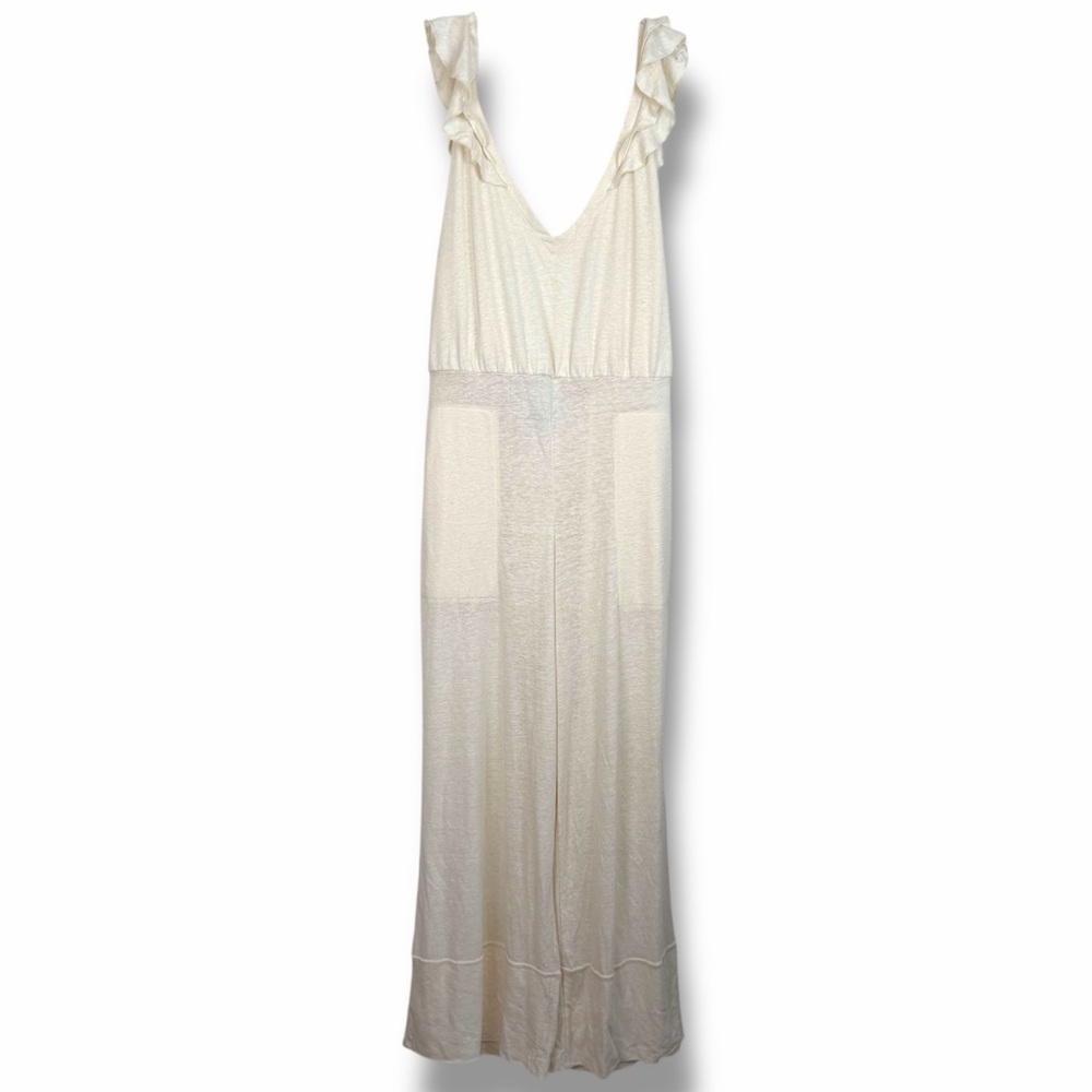Free People Beach Calluna Jumpsuit Sleeveless Wide Leg Linen Blend Ivory Large - Picture 4 of 7